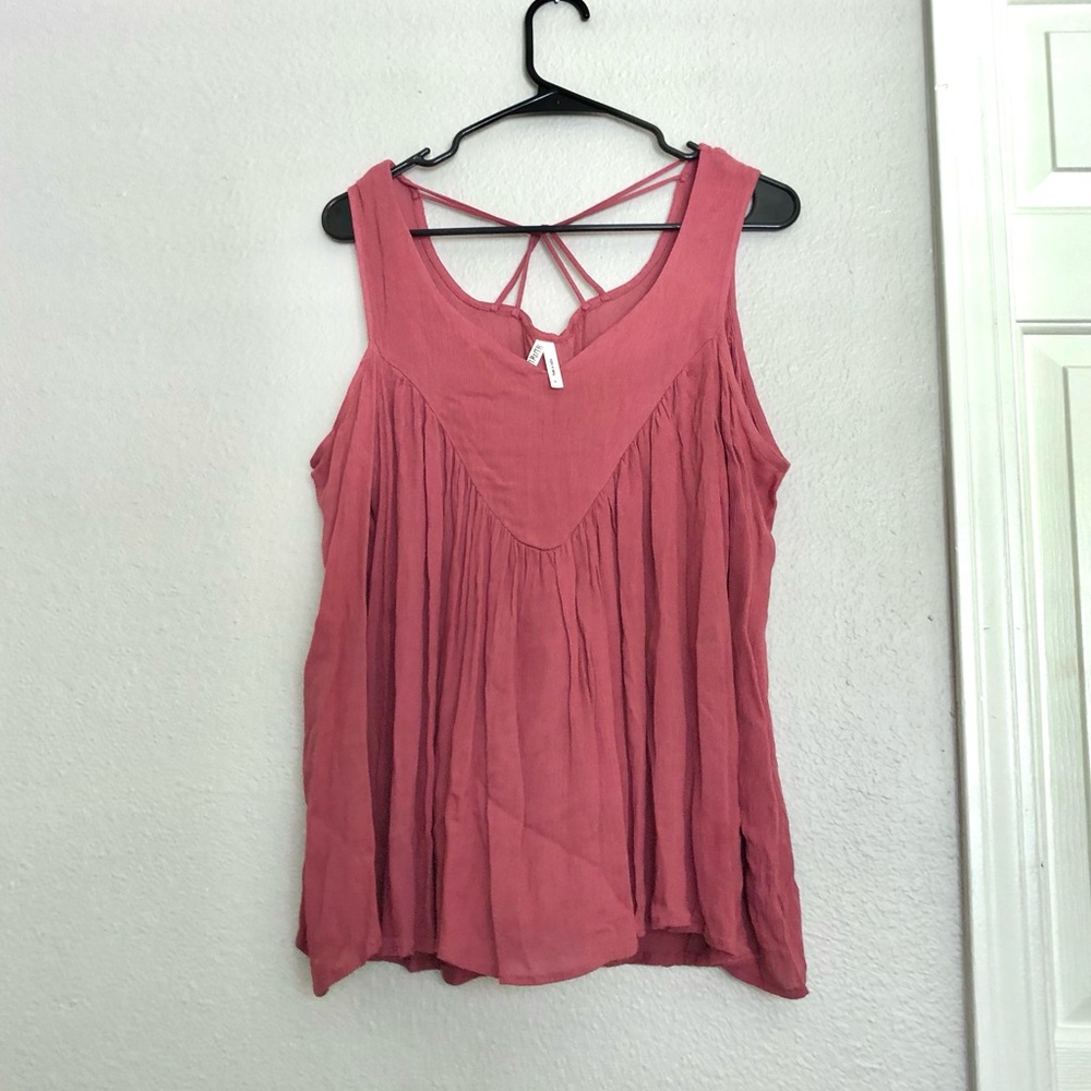 NWOT Live 4 Truth Mauve Pink Crisscross Back Long Sleeve Open Shoulders Blouse